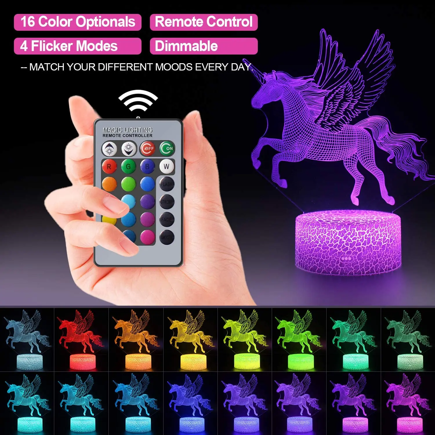 Unicorn Night Lamp for Kids 3D Led Light 16 Colors Change with Remote Holiday and Birthday Gifts Ideas for Children Girls Boys
Unicorn Night Lamp for Kids 3D Led Light 16 Colors Change with Remote Holiday and Birthday Gifts Ideas for Children Girls Boys