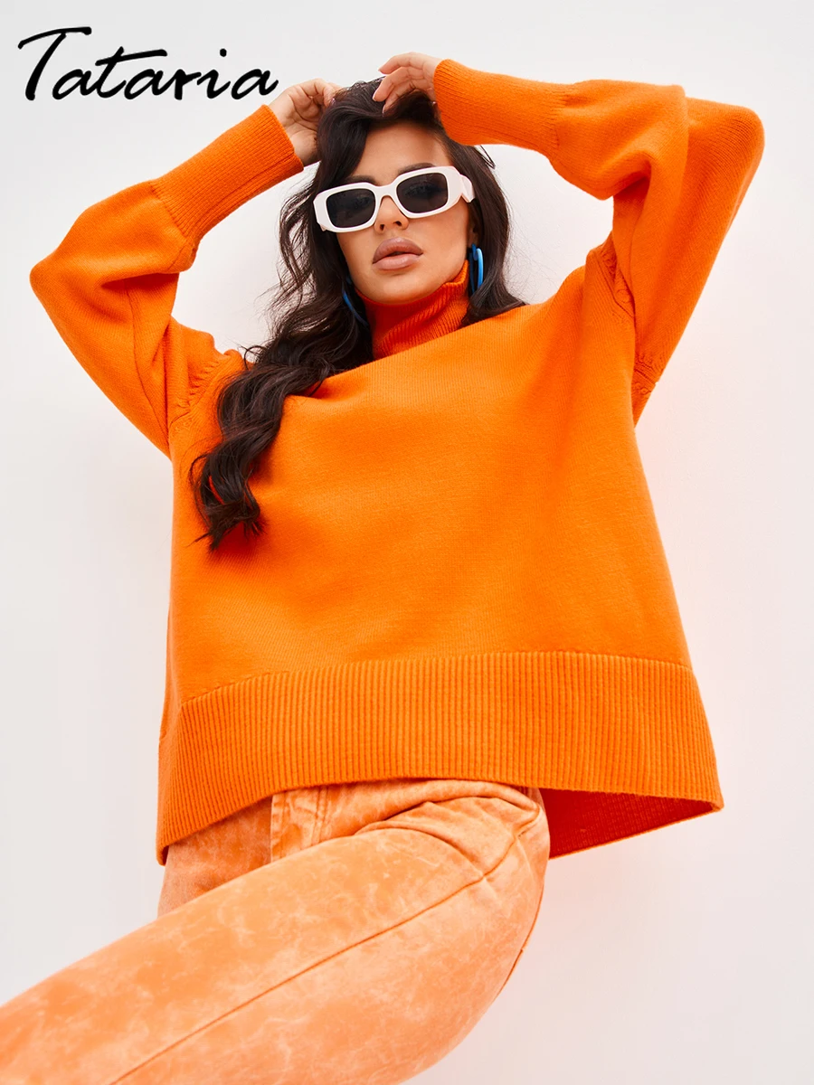 Candy Color Women's Turtleneck 2023 Autumn Loose Orange Oversize Sweater Knitted Top with Sleeves Pullovers for Women Jumpers
Candy Color Women's Turtleneck 2023 Autumn Loose Orange Oversize Sweater Knitted Top with Sleeves Pullovers for Women Jumpers