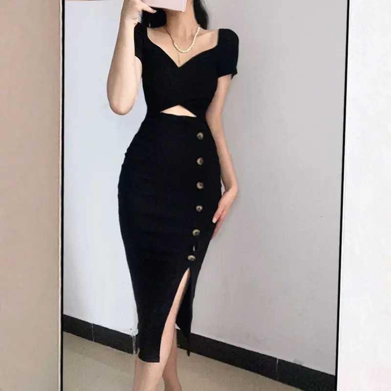 Gidyq Vintage Women Korean Dress Casual Sexy Hollow Out Midi Dresses Elegant Female Designed Buttons Slit Ball Gown Dress New
Gidyq Vintage Women Korean Dress Casual Sexy Hollow Out Midi Dresses Elegant Female Designed Buttons Slit Ball Gown Dress New