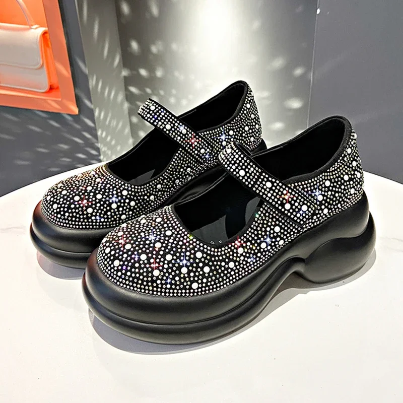 

2024 New Summer Crystal Sandals Women Platform Marie Janes Shoes High Quality Brand Lolita Flats Retro Shoes Sweet Zapatillas