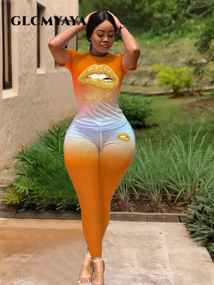GLCMYAYA Fashion Gradient Lips Print Women Set T-shirt Top Jogger Pants Suit Active Wear Tracksuit Two Piece Set Fitness Outfit
GLCMYAYA Fashion Gradient Lips Print Women Set T-shirt Top Jogger Pants Suit Active Wear Tracksuit Two Piece Set Fitness Outfit