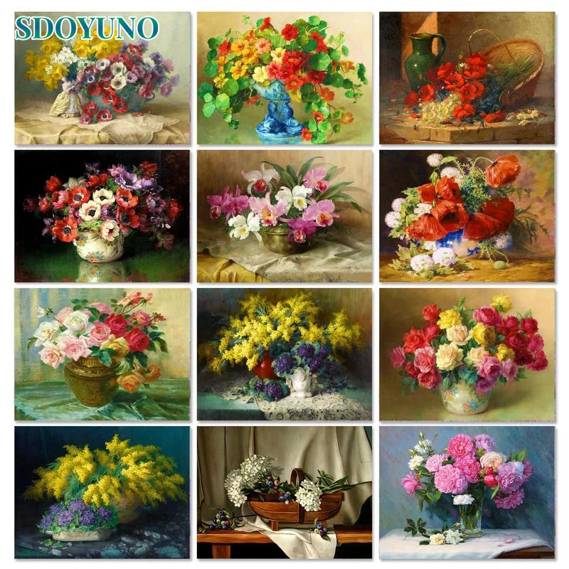 

SDOYUNO 60x75cm Painting by numbers Flowers Paintings On Number Frameless Adults crafts Coloring by numbers Artwork Home decor