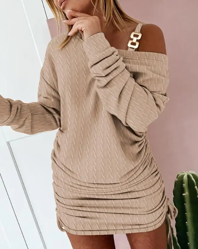 Elegant Dresses for Women Sexy Drawstring Ruched Long Sleeve Chain Decor Textured Dress 2023 Autumn Winter Spring Fashion Casual
Elegant Dresses for Women Sexy Drawstring Ruched Long Sleeve Chain Decor Textured Dress 2023 Autumn Winter Spring Fashion Casual