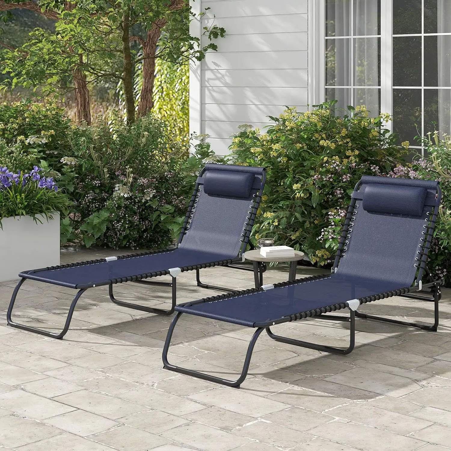 Folding Chaise Lounge Pool Chair Set of 2, Patio Sun Tanning Chair, Pillow, Breathable Mesh & Bungee Seat for Beach, Dark Blue
Folding Chaise Lounge Pool Chair Set of 2, Patio Sun Tanning Chair, Pillow, Breathable Mesh & Bungee Seat for Beach, Dark Blue
