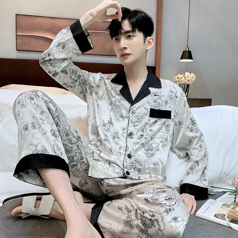 Thin Clothing Nightwear Home Loose High Teen Printed Men's Ice Pyjama Sleeve Suit Pajamas Set Male Long Quality Satin Wear Silk
Thin Clothing Nightwear Home Loose High Teen Printed Men's Ice Pyjama Sleeve Suit Pajamas Set Male Long Quality Satin Wear Silk