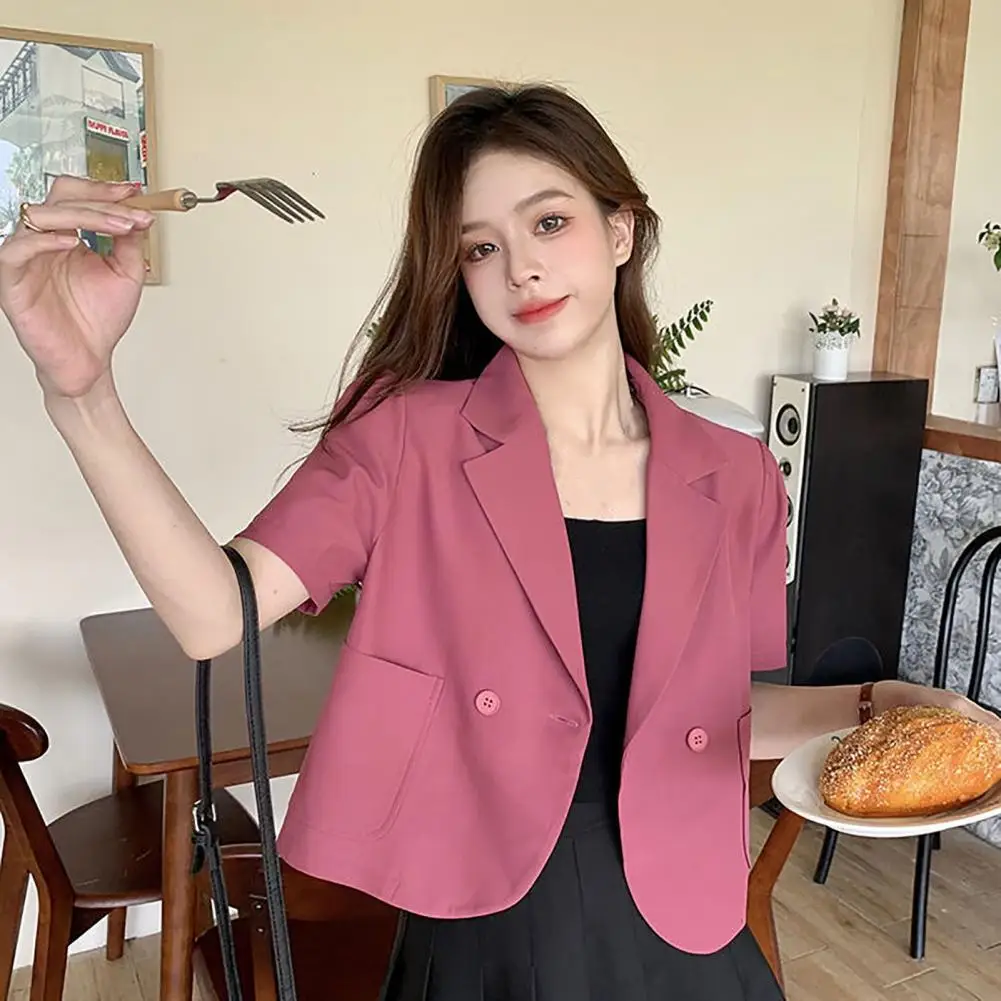 Lapel Solid Color Single Breasted Pockets Summer Blazer Short Sleeve Thin Cropped Suit Coat Outerwear
Lapel Solid Color Single Breasted Pockets Summer Blazer Short Sleeve Thin Cropped Suit Coat Outerwear