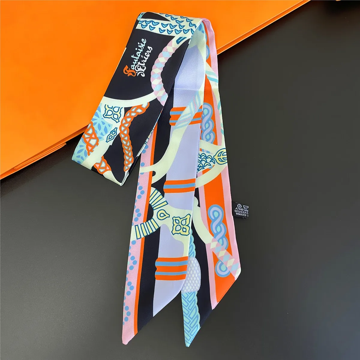 

Luxury Design Print Skinny Silk Ribbon Scarfs for Women Soft Satin Neckerchief Female Hairband Foulard Neck Scarves Bag Gift