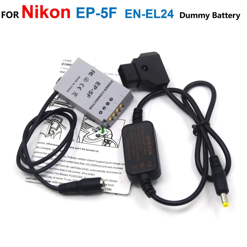 

EH-5A D-TAP Dtap 12-24V Power Step-Down Cable EP-5F DC Coupler EN-EL24 Fake Battery For Nikon 1 J5 1J5 Camera