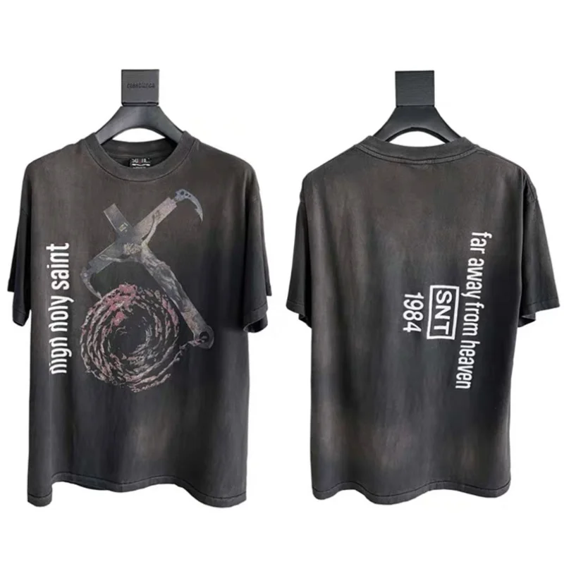 Модная летняя винтажная Повседневная Футболка Saint Michael с принтом воды, Мужская Женская свободная футболка лучшего качества, топы большого размера 
Модная летняя винтажная Повседневная Футболка Saint Michael с принтом воды, Мужская Женская свободная футболка лучшего качества, топы большого размера