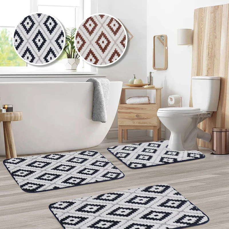 

3Pcs/Set Bathroom Bath Mat Set Soft Non Slip Cobblestone Mat Bathroom Rug Absorbent Shower Carpets Toilet Lid Cover Floor