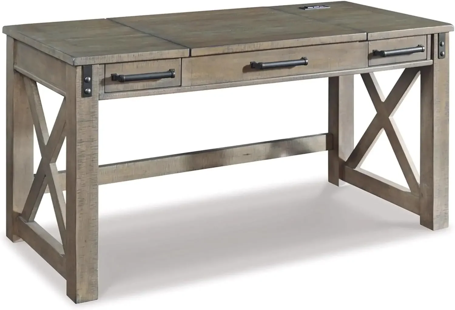 

Signature Design by Ashley Aldwin Rustic Farmhouse 60" Home Office Lift Top Desk with Charging Ports, Distressed Gray