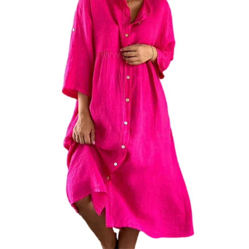 Solid Color Simple Style Comfortable Cotton Linen Dress Women Single-breasted Cardigan Loose Gown Female Daily Casual Dresses 24
Solid Color Simple Style Comfortable Cotton Linen Dress Women Single-breasted Cardigan Loose Gown Female Daily Casual Dresses 24