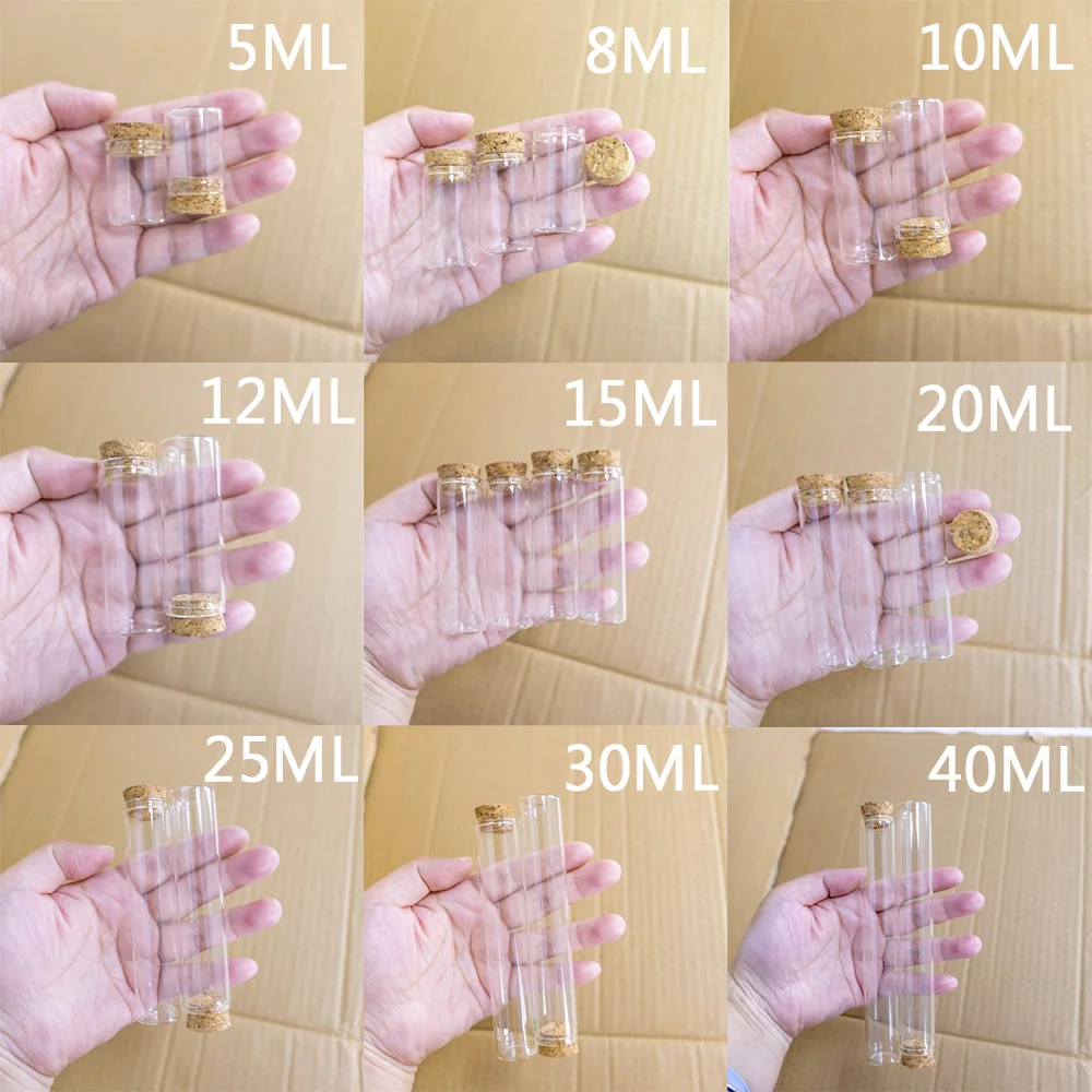 

50pcs/Lot Diameter 22mm Dragees Glass Bottle Glass Jars Test Tube Stopper Container Small DIY Crafts Tiny Bottles 5ml to 40ml