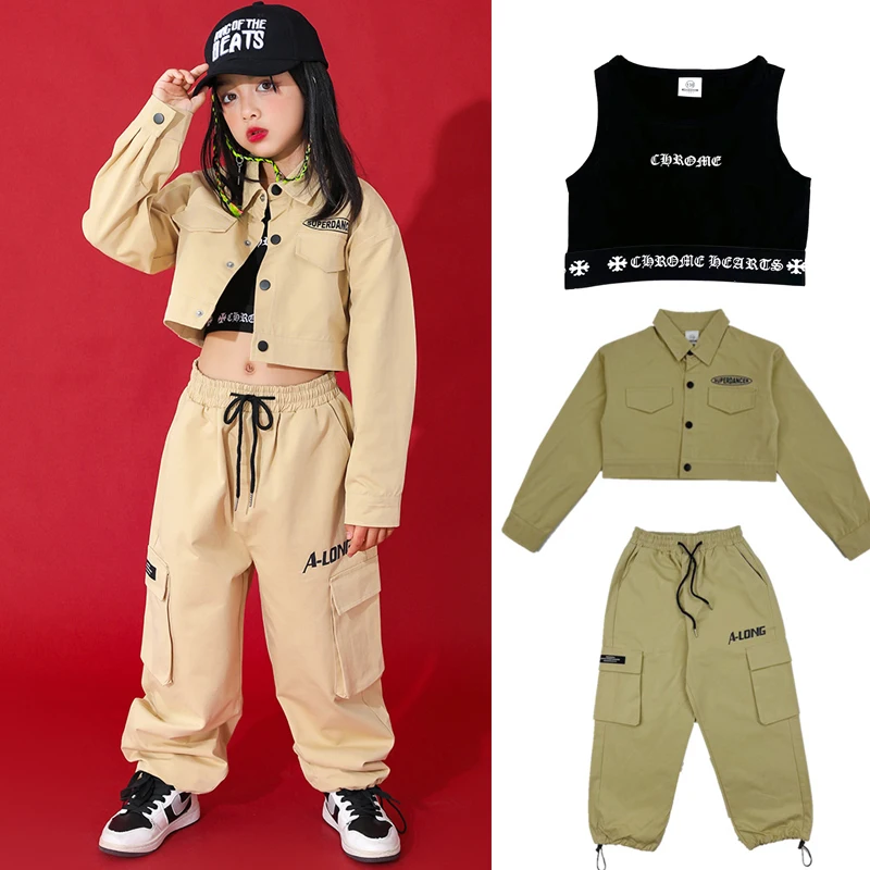 New Jazz Dance Costumes For Kids Khaki Long Sleeved Cargo Pants Kpop Outfits Girls Ballroom Hip Hop Dance Rave Clothes DN13909
New Jazz Dance Costumes For Kids Khaki Long Sleeved Cargo Pants Kpop Outfits Girls Ballroom Hip Hop Dance Rave Clothes DN13909