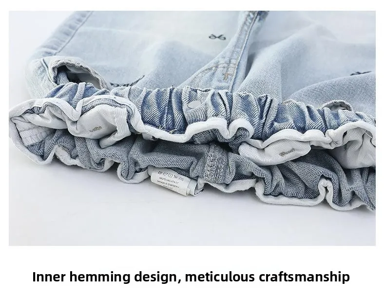 بنطلون جينز واسع الساق للفتيات بخصر مرتفع وطويل، ملابس أطفال عصرية متعددة الاستخدامات لفصل الخريف من ماركة يو بيجيا مع حزام مطرز بنطلون جينز واسع الساق للفتيات بخصر مرتفع وطويل، ملابس أطفال عصرية متعددة الاستخدامات لفصل الخريف من ماركة يو بيجيا مع حزام مطرز