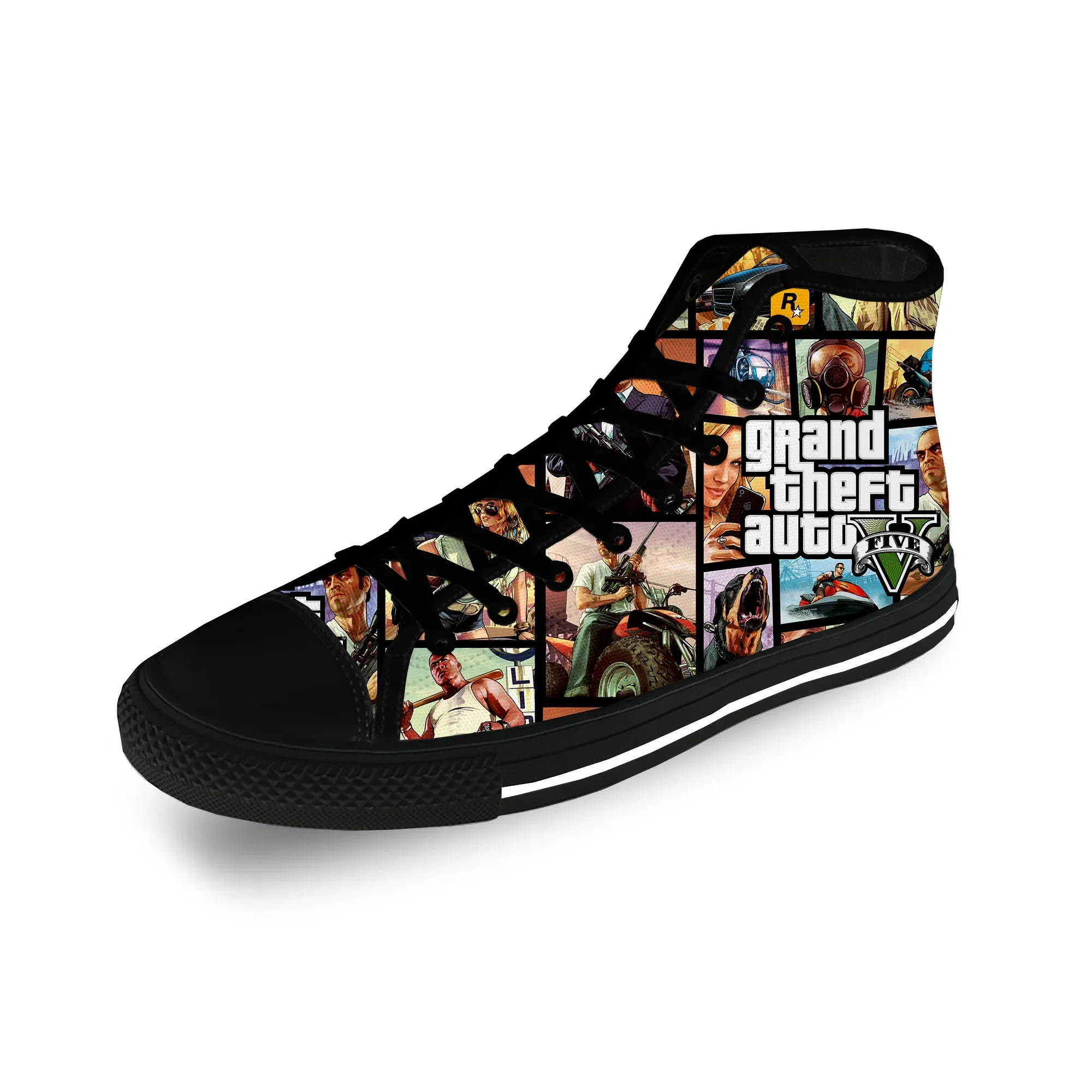 

Повседневные забавные тканевые кроссовки с 3D принтом GTA 5 Game Grand Theft, модные холщовые кроссовки с высоким берцем для мужчин и женщин, легкие дышащие кроссовки