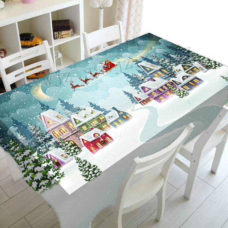 

Christmas Snow Rectangle Tablecloth Kitchen Table Decoration Table Mat Home New Year Dinner Tablecloth Wedding Party Decorations