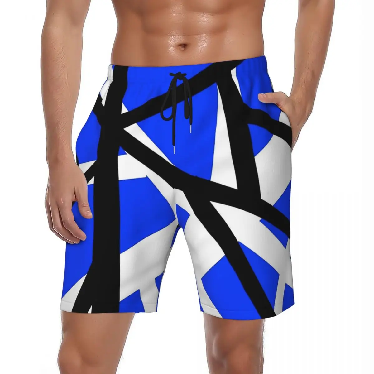 

Summer Gym Shorts Males Van Halen Print Surfing Blue Stripes Board Short Pants Y2K Funny Quick Dry Swimming Trunks Plus Size