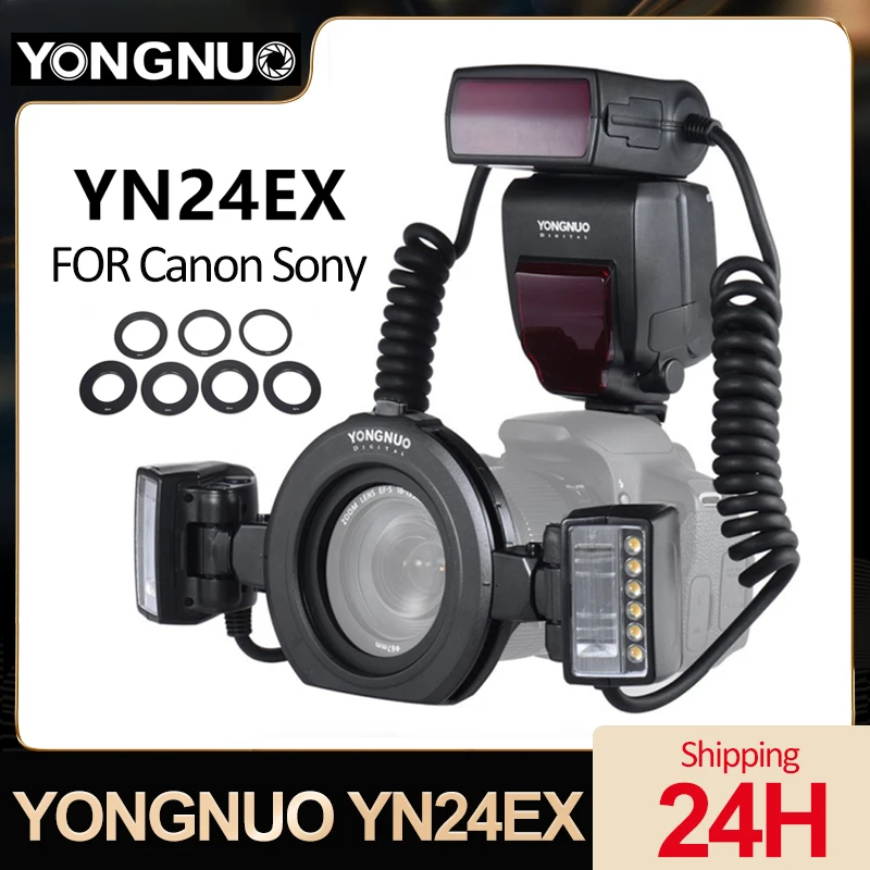 Кольцевая вспышка YONGNUO YN24EX для макросъемки с двойной головкой вспышка с TTL горячим башмаком и 4 переходными кольцами для камеры Canon Sony
Кольцевая вспышка YONGNUO YN24EX для макросъемки с двойной головкой вспышка с TTL горячим башмаком и 4 переходными кольцами для камеры Canon Sony