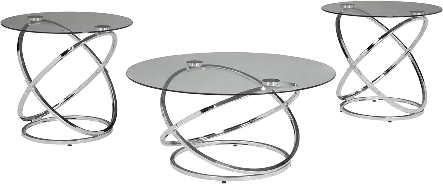 

Signature Design by Ashley Hollynyx Contemporary Round 3-Piece Occasional Table SetIncludes Coffee Table and 2 End Tables Chrome