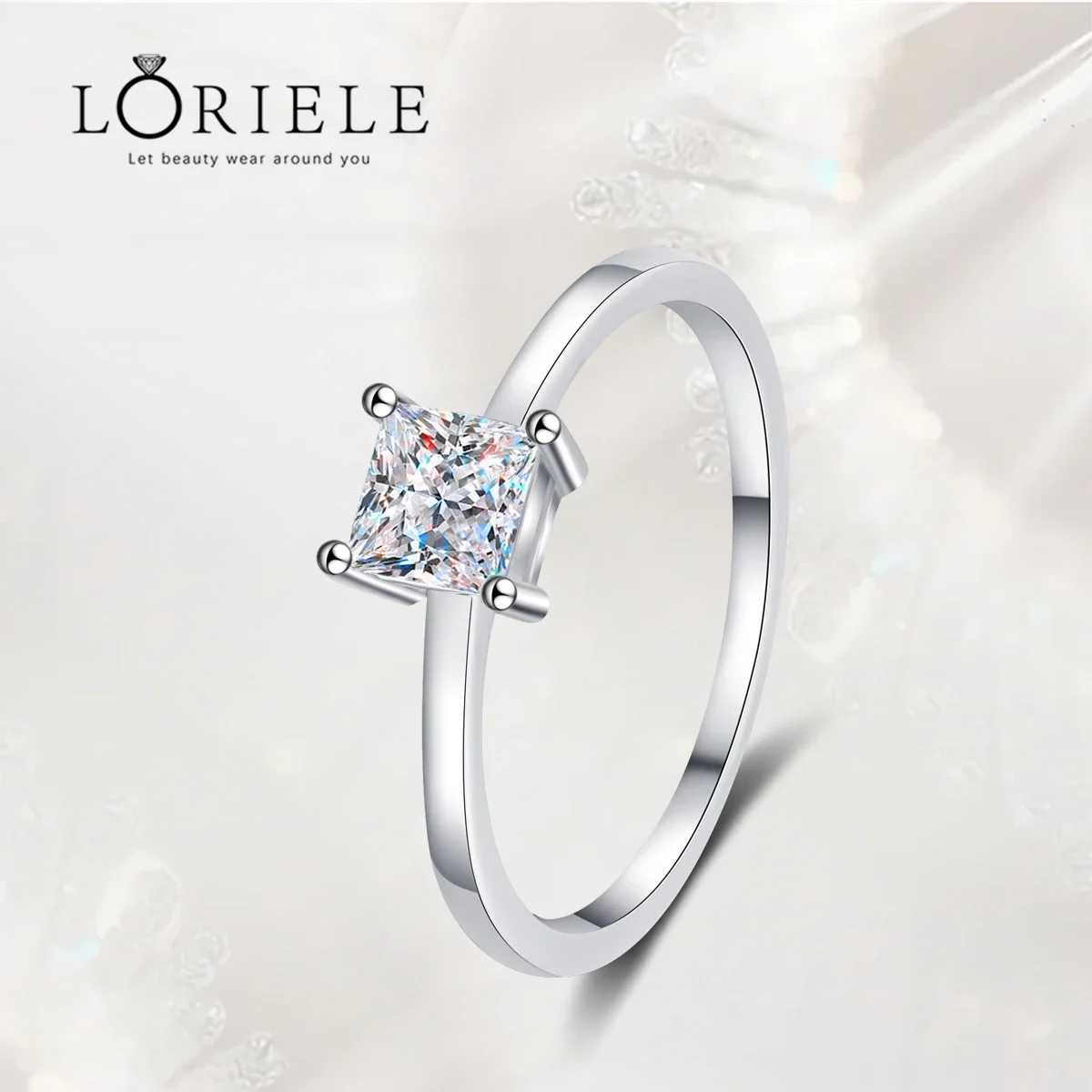 

LORIELE Princess Cut Moissanite Rings 0.6 Carat Anniversary Wedding Ring Box Promise Rings Stackable Eternity Bands for Women