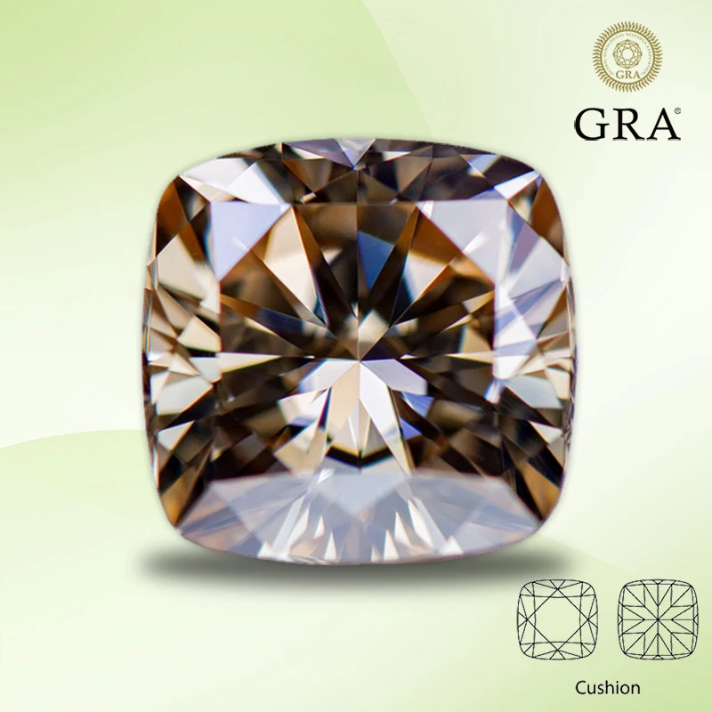 

Moissanite Stone Primary Color Champagne Cushion Cut Lab Created Gemstone for DIY Jewelry Making Materials with GRA Certificate