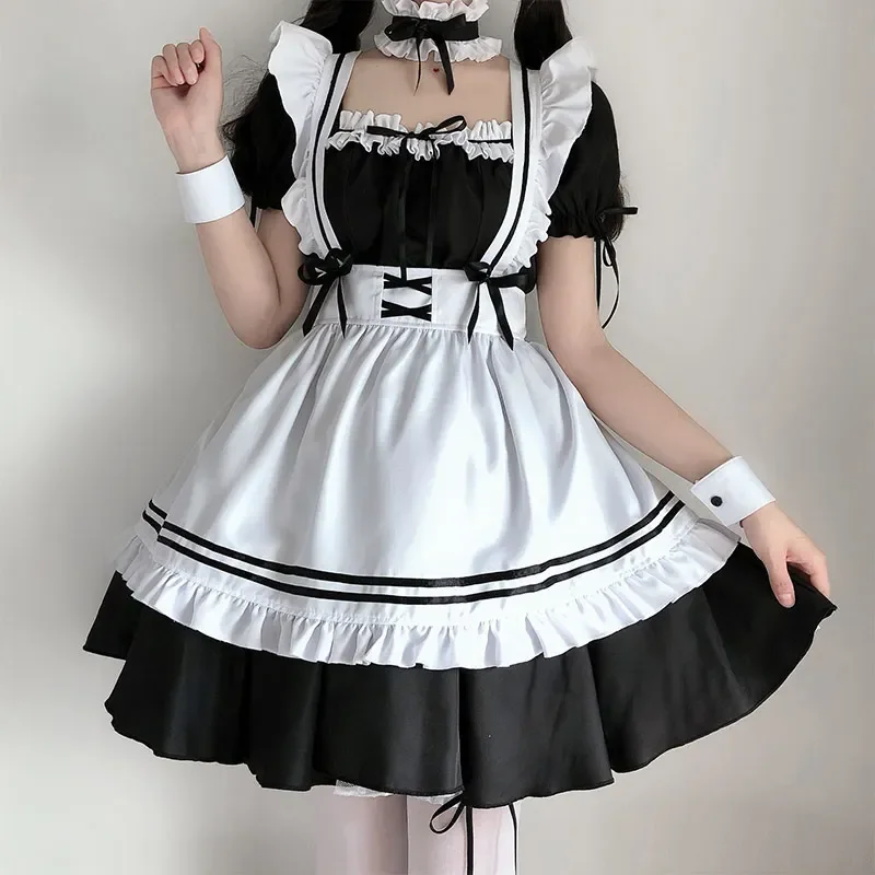 

2022 Black Cute Lolita Maid Costumes Girls Women Lovely Maid Cosplay Costume Animation Show Japanese Outfit Dress Clothes