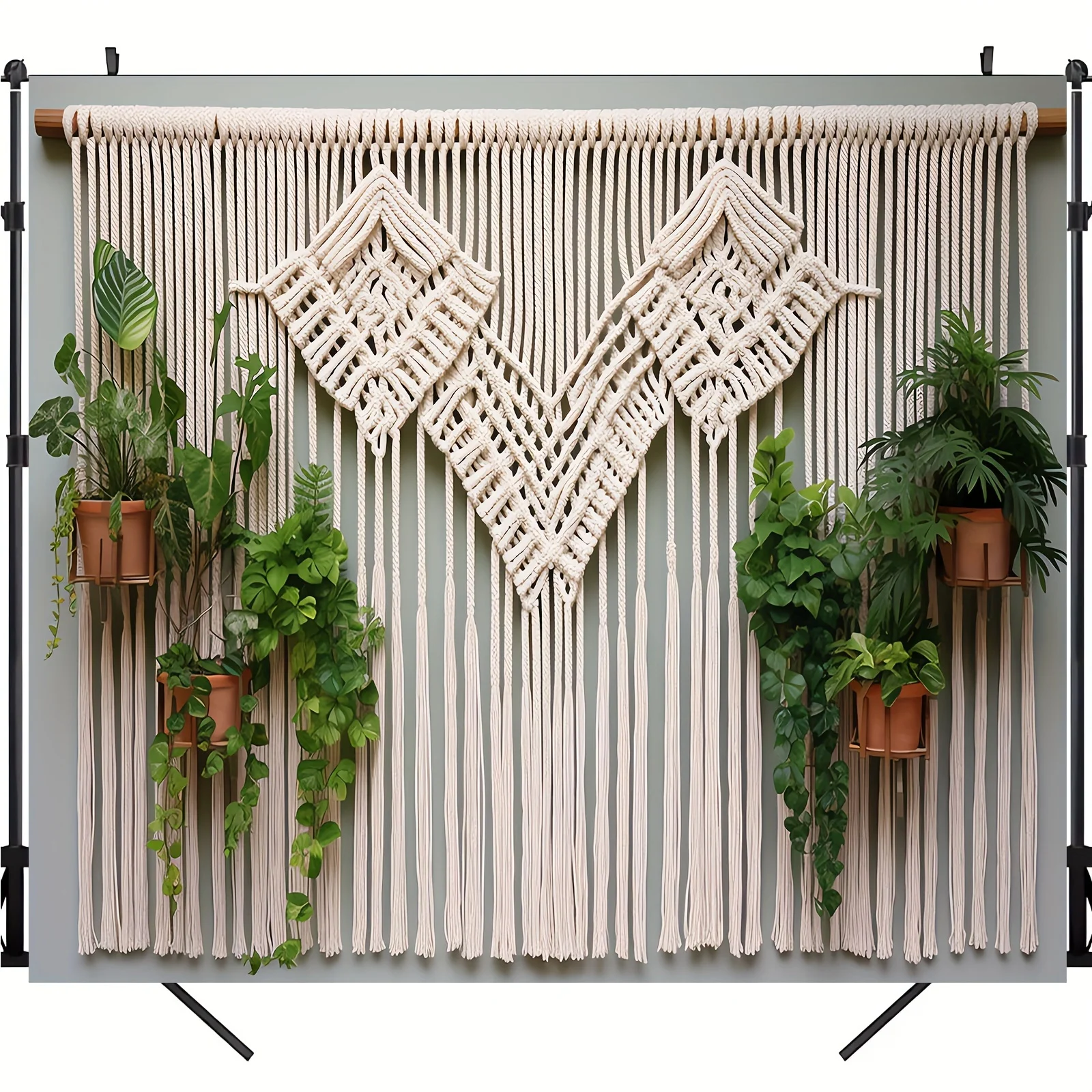 Handwoven Cotton Rope Wall Banner - Bohemian Fringe Wedding Decor 1 S6d91b3f8470b4fd6ab7f7039b2d2af38j