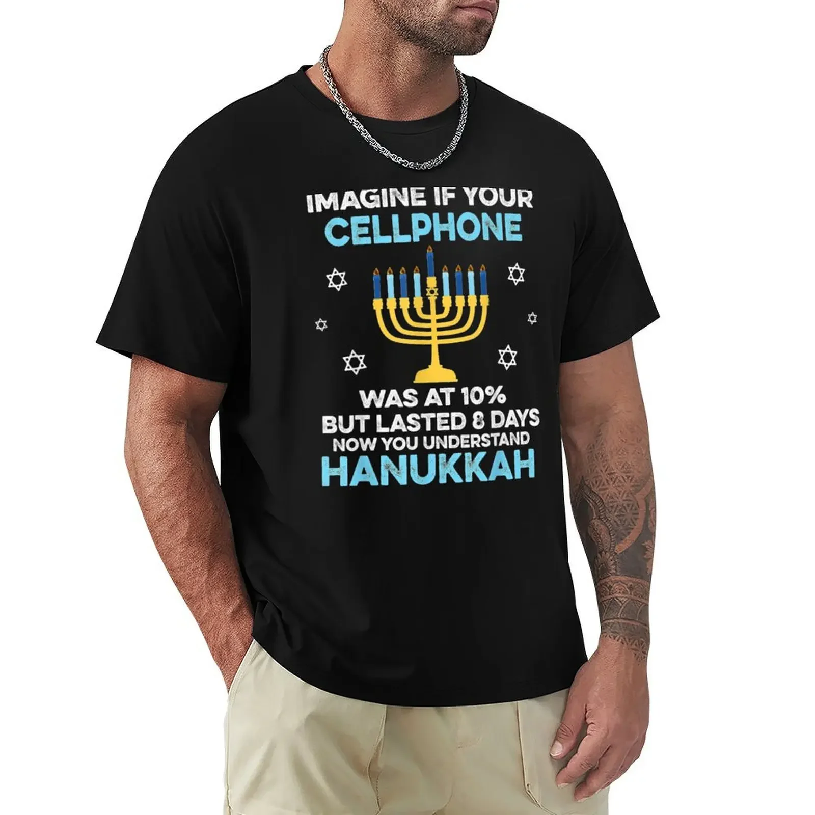 

Funny Hanukkah Gifts Cellphone Chanukkah T-shirt quick-drying plain for a boy Men's cotton t-shirt