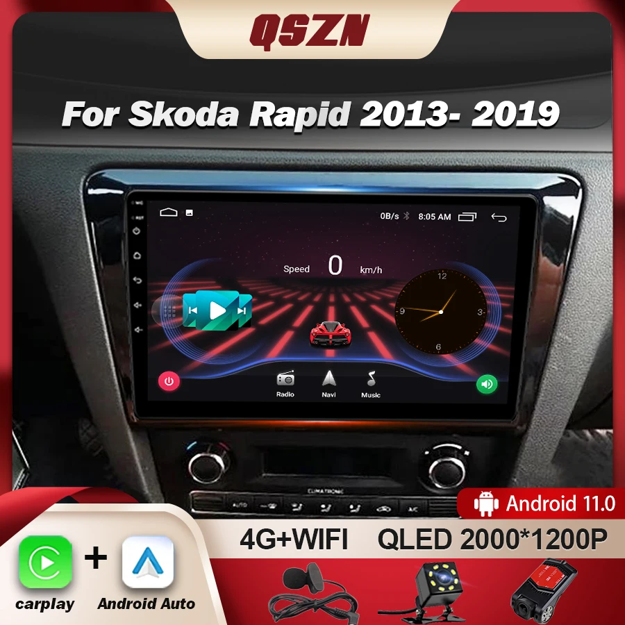 

QSZN 8core DSP 4G Android 13 Carplay Auto For Skoda Rapid 2013 - 2019 Car Radio Multimedia Player GPS Audio Stereo Video Carplay