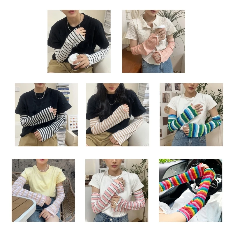 Женские перчатки без пальцев, охлаждающие радугу, милые эластичные перчатки на локоть для лета 
Женские перчатки без пальцев, охлаждающие радугу, милые эластичные перчатки на локоть для лета