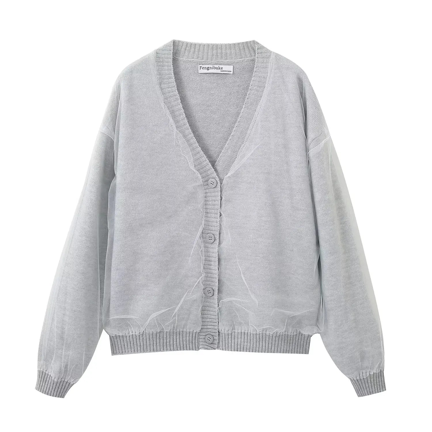 Women New Fashion Contrast tulle fabric Cropped V Neck Knitted Cardigan Vintage Long Sleeve Button-up Female Outerwear Chic Tops
Women New Fashion Contrast tulle fabric Cropped V Neck Knitted Cardigan Vintage Long Sleeve Button-up Female Outerwear Chic Tops