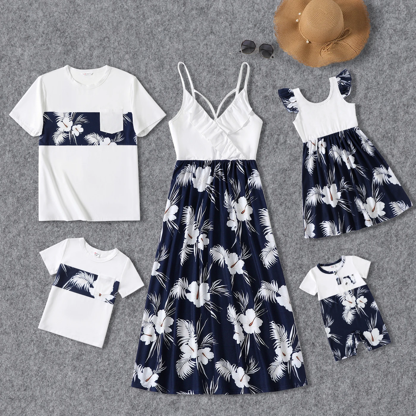PatPat Family Matching White Spaghetti Strap Ruffle V Neck Splicing Floral Print Dresses and Short-sleeve T-shirts Sets
PatPat Family Matching White Spaghetti Strap Ruffle V Neck Splicing Floral Print Dresses and Short-sleeve T-shirts Sets