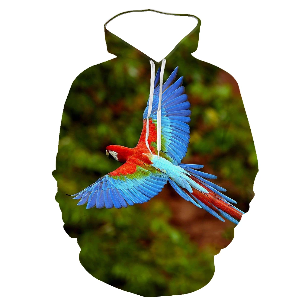 

2021 3D Spring And Autumn Men's Animal Parrot Print Hooded Funny Flying Birds Korean Loose Hoodie Oversize Can Be Customized