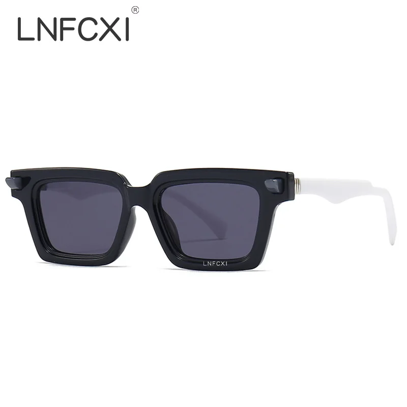 

Новинка, квадратные двухцветные солнцезащитные очки LNFCXI в стиле ретро, женские модные солнцезащитные очки с градиентными линзами UV400, мужские трендовые солнцезащитные очки с заклепками в стиле панк