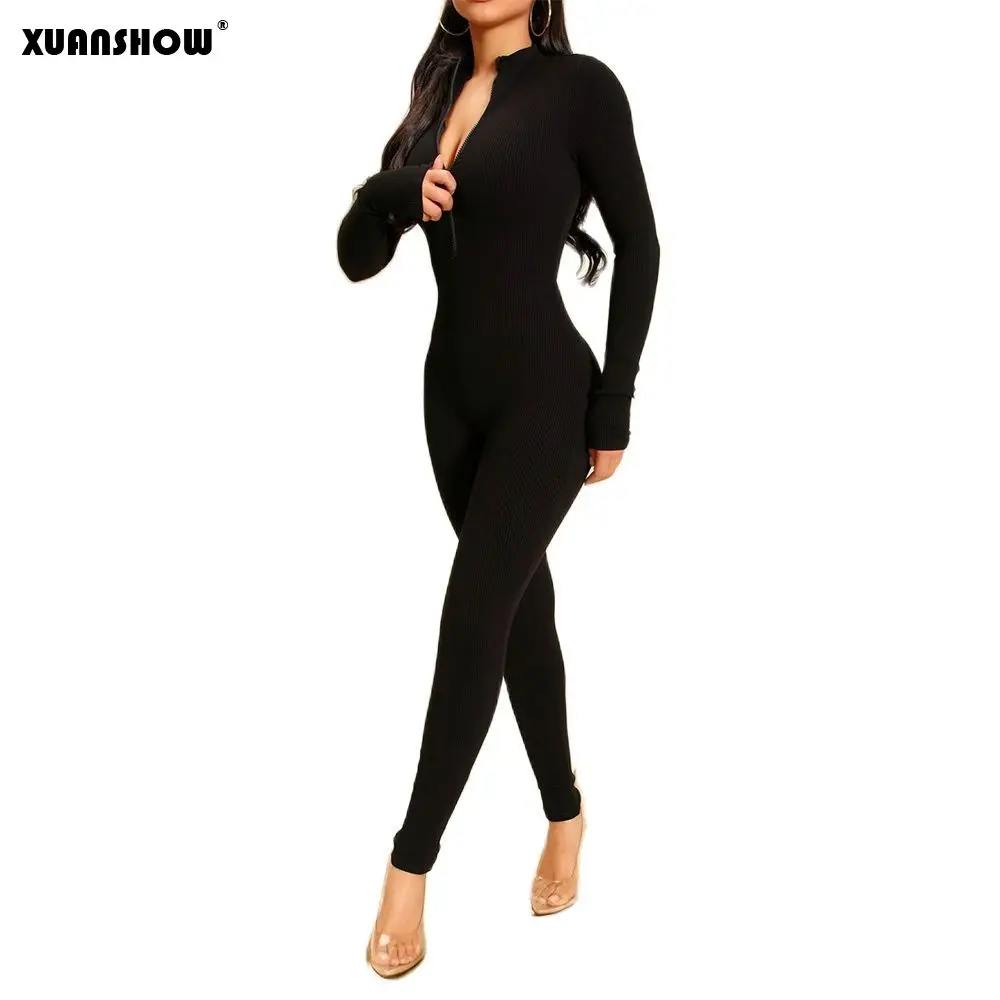 Spring Autumn Women's Solid Color Long Sleeve Sexy Tight Waist Zipper Striped Fitness One Piece Jumpsuits
Spring Autumn Women's Solid Color Long Sleeve Sexy Tight Waist Zipper Striped Fitness One Piece Jumpsuits
