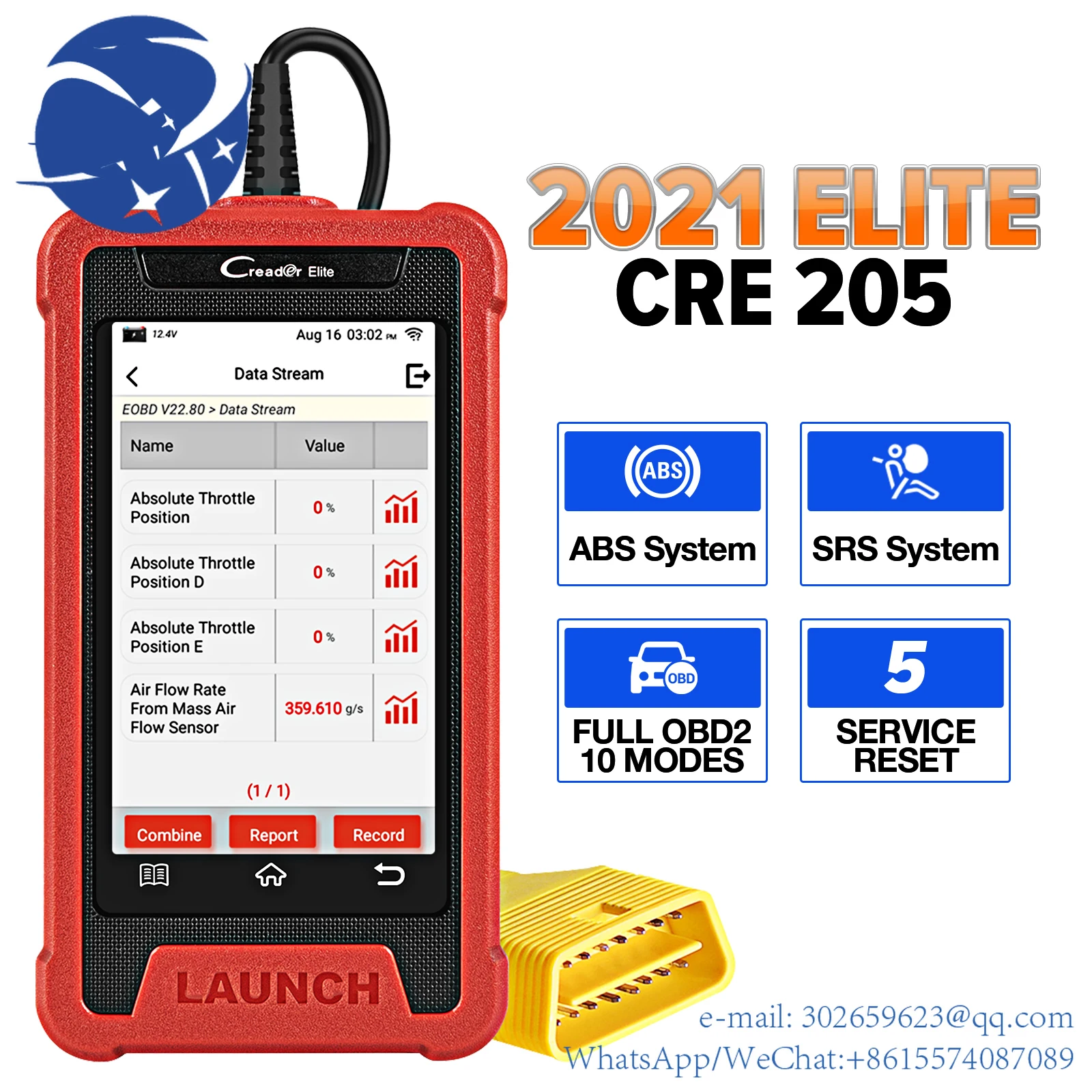 LAUNCH X431 CRE205 OBD2 Diagnostic Tool Work ABS Airbag SRS System EPB Oil TPMS SAS 16 Reset Services PK CRP129E Car OBD Scanner
LAUNCH X431 CRE205 OBD2 Diagnostic Tool Work ABS Airbag SRS System EPB Oil TPMS SAS 16 Reset Services PK CRP129E Car OBD Scanner