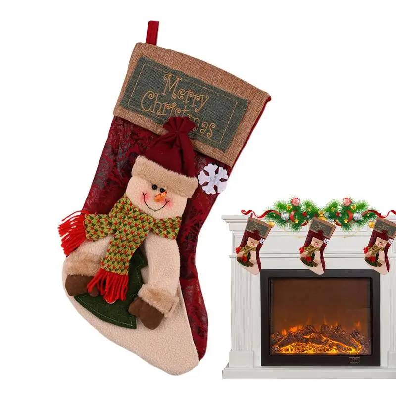 

Santa Christmas Stocking 18 In Fireplace Hangings Stockings Gift Bag Santa Snowman Elk Felt 3D Christmas Theme Gift Holding Bag