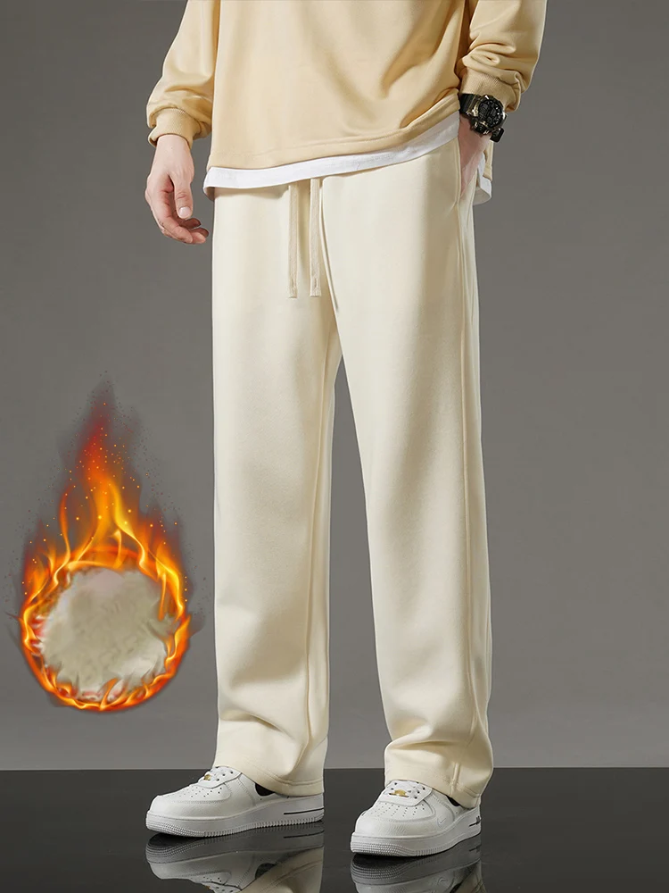 

Корейские модные новые зимние мужские флисовые утепленные теплые спортивные брюки повседневные Прямые брюки с широкими штанинами для бега уличные свободные брюки