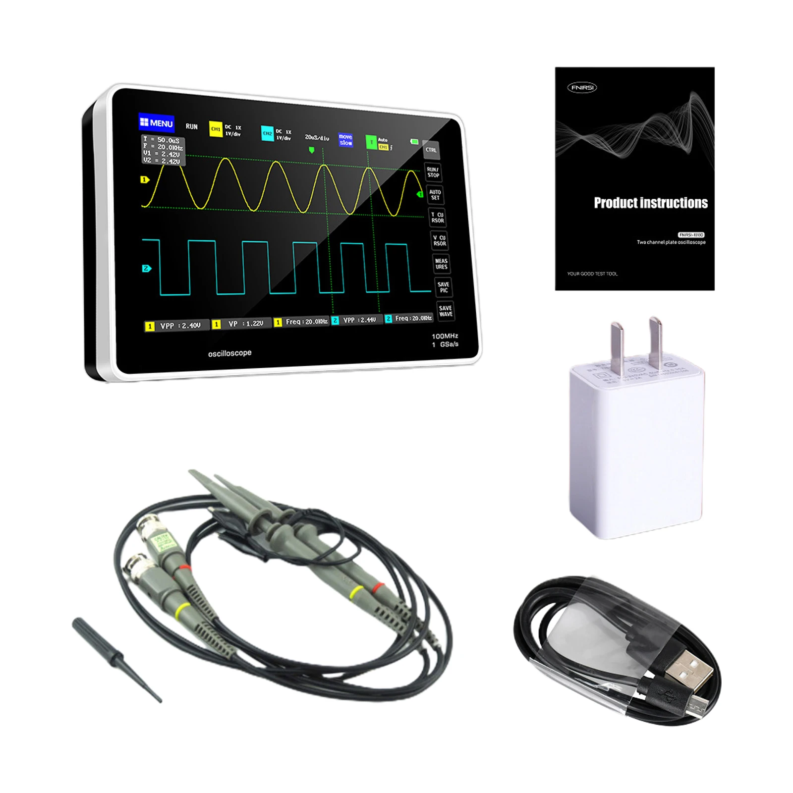 1 Set 1013D Oscilloscope Digital Tablet Probe Storage US Plug Portable 1GS Sampling Rate 5V2A Charger Bandwidth
1 Set 1013D Oscilloscope Digital Tablet Probe Storage US Plug Portable 1GS Sampling Rate 5V2A Charger Bandwidth