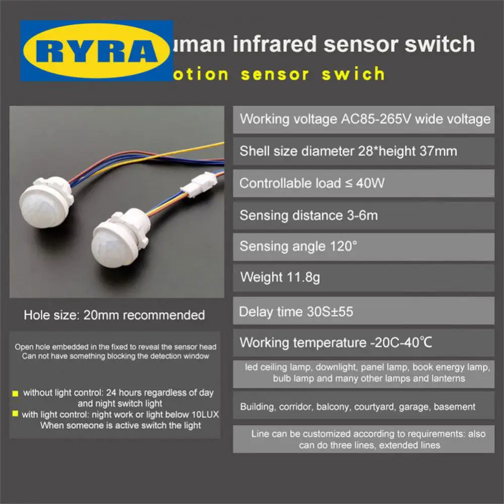 Abs Human Body Sensor Strong Compatibility Infrared Pir Probe Wholesale Universal Wiring Wardrobe Light Controller Adjustable
Abs Human Body Sensor Strong Compatibility Infrared Pir Probe Wholesale Universal Wiring Wardrobe Light Controller Adjustable