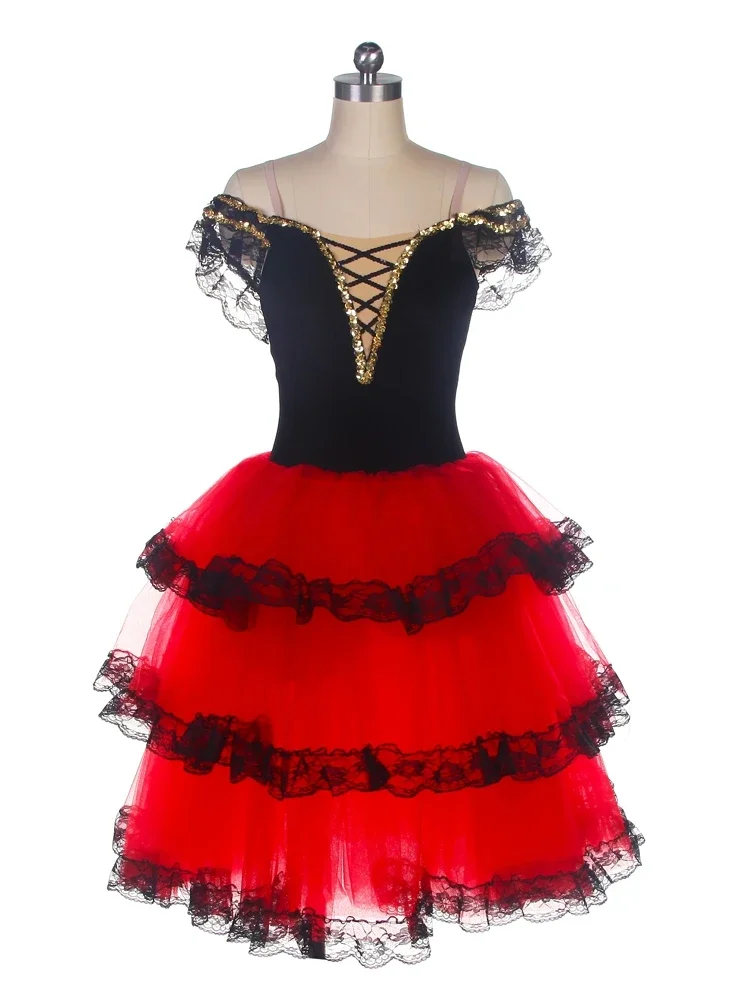 

Tutu Ballet Skirt For Girls Women Adults Spanish Dress Ballet Dance Performance Costumes Professional Tutus Red Long Romantic