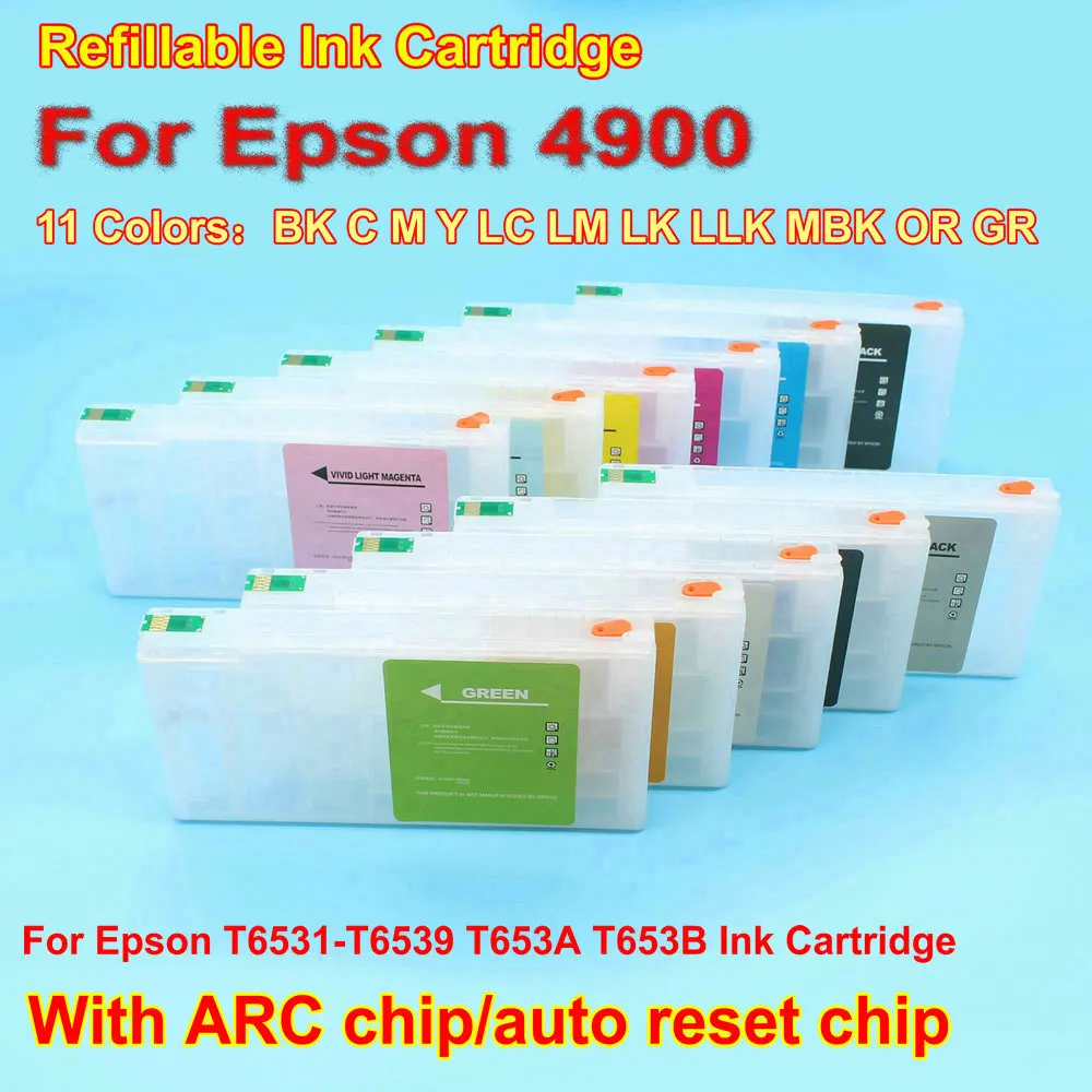 

For Epson Stylus Pro 4900 Refilled Ink Cartridge T6531 T6539 T653A T653B Printer Empty Refillable Ink Cartridge ARC Chip