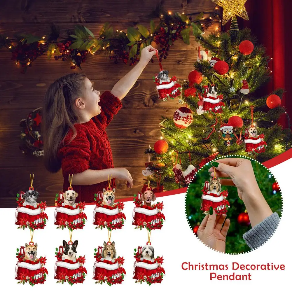 

2023 подвеска на рождественскую елку, милый 2D Акриловый щенок, собака, капля, год, праздничное украшение на елку, новые рождественские товары для комнаты, Orname L9N0