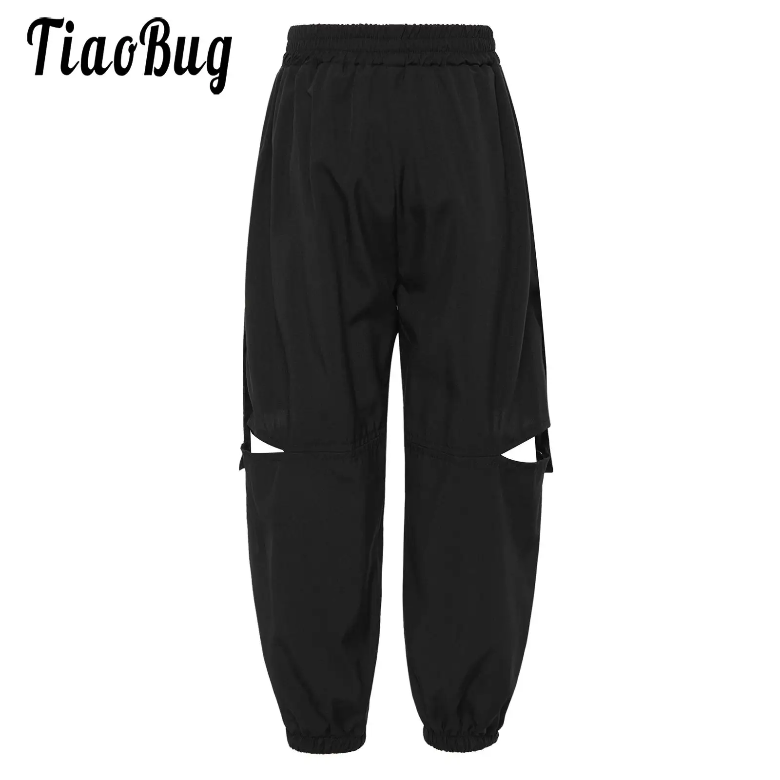 

Kids Girls Cool Cargo Long Pants Casual Elastic Waistband Sports Bottoms Solid Color Ripped Cargo Pants Dance Jogger Clothes