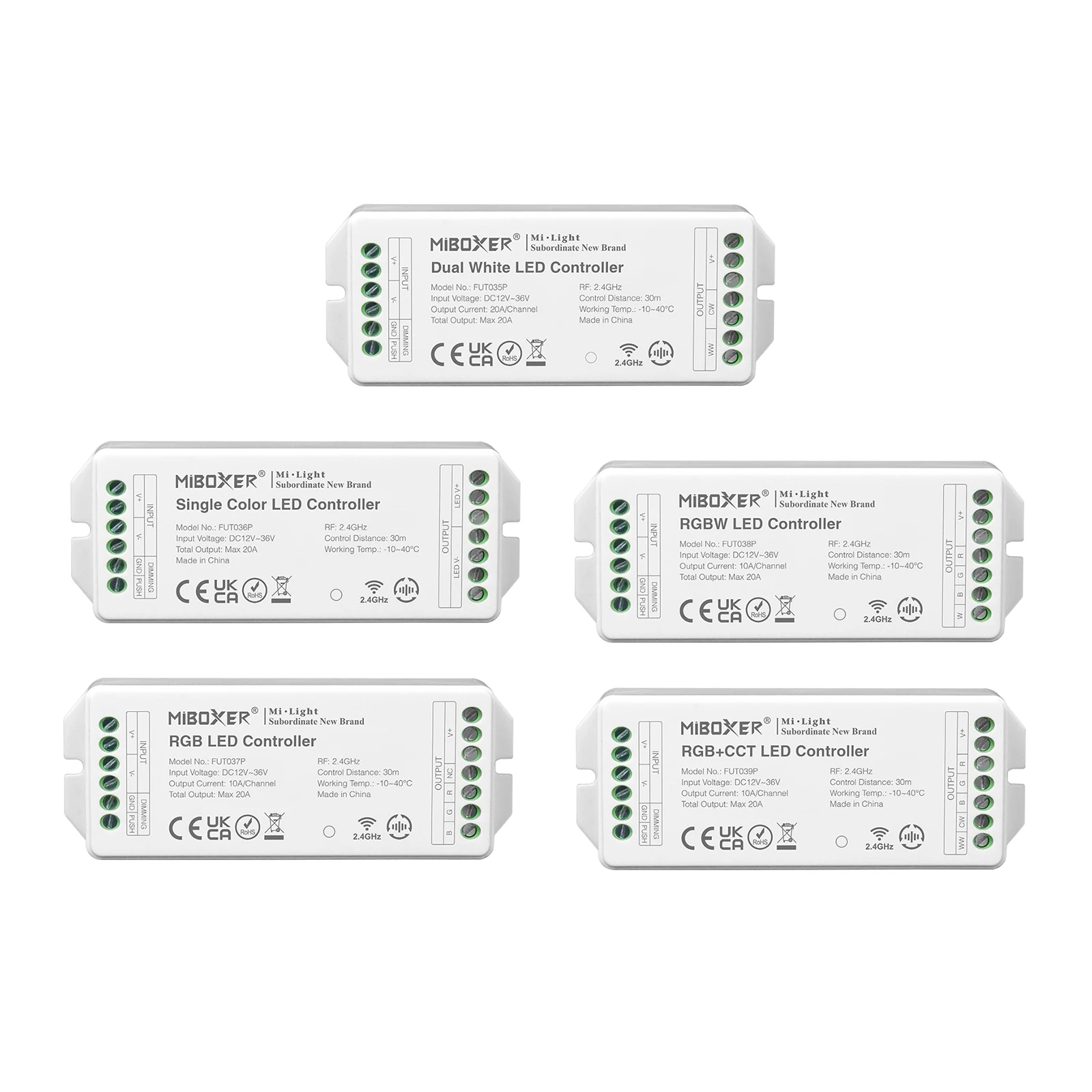 MiBoxer High Current Output LED Controller 20A DC12~36V for Single Color / Dual White / RGB / RGBW / RGB+CCT LED Strip Control
MiBoxer High Current Output LED Controller 20A DC12~36V for Single Color / Dual White / RGB / RGBW / RGB+CCT LED Strip Control