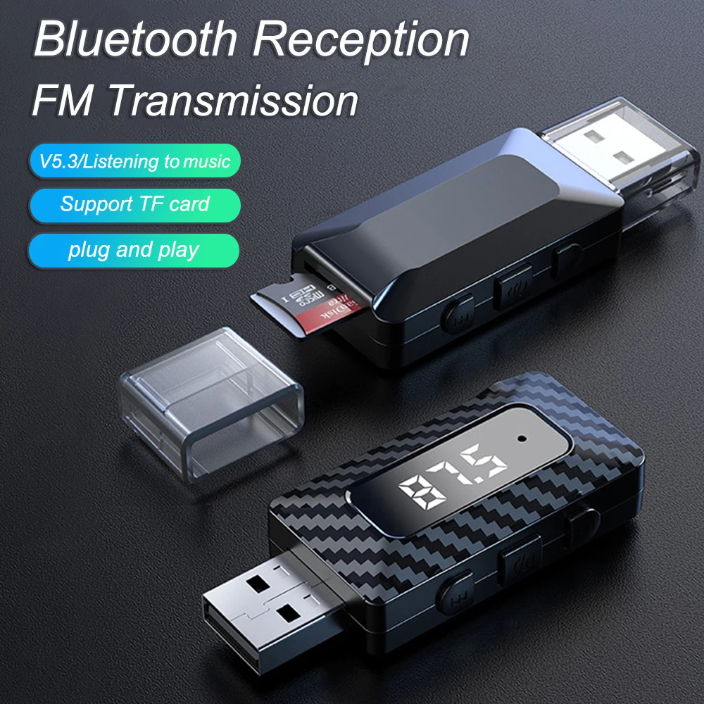 

Car Bluetooth 5.3 Transmitter Receiver With LED Display Handsfree Call Car Kit Wireless Audio For FM Radio Support TF card
