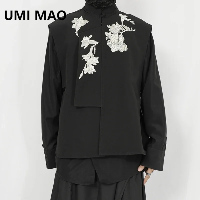 

UMI MAO 2024 New Spring/Summer Yamamoto Style Chinese Men's Tank Top Embroidered Standing Neck Side Split Loose Vest Coat
