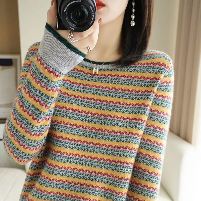 Striped Pullovers Women Fashion Loose Female O-neck Spring Autumn Sweaters Chic Long Sleeve Patchwork Knitted Clothing Tops S118
Striped Pullovers Women Fashion Loose Female O-neck Spring Autumn Sweaters Chic Long Sleeve Patchwork Knitted Clothing Tops S118