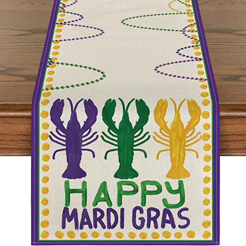 

Happy Mardi Gras Carnival Table Runner, Seasonal Holiday Kitchen Dining Table Decoration for Indoor Outdoor Home Party Decor
